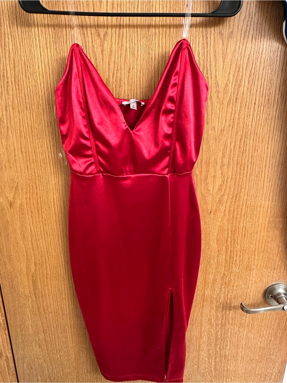 Fashion Nova Red Satin V-Neck Midi Dress